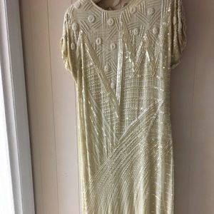 Beaded dress pale yellow.